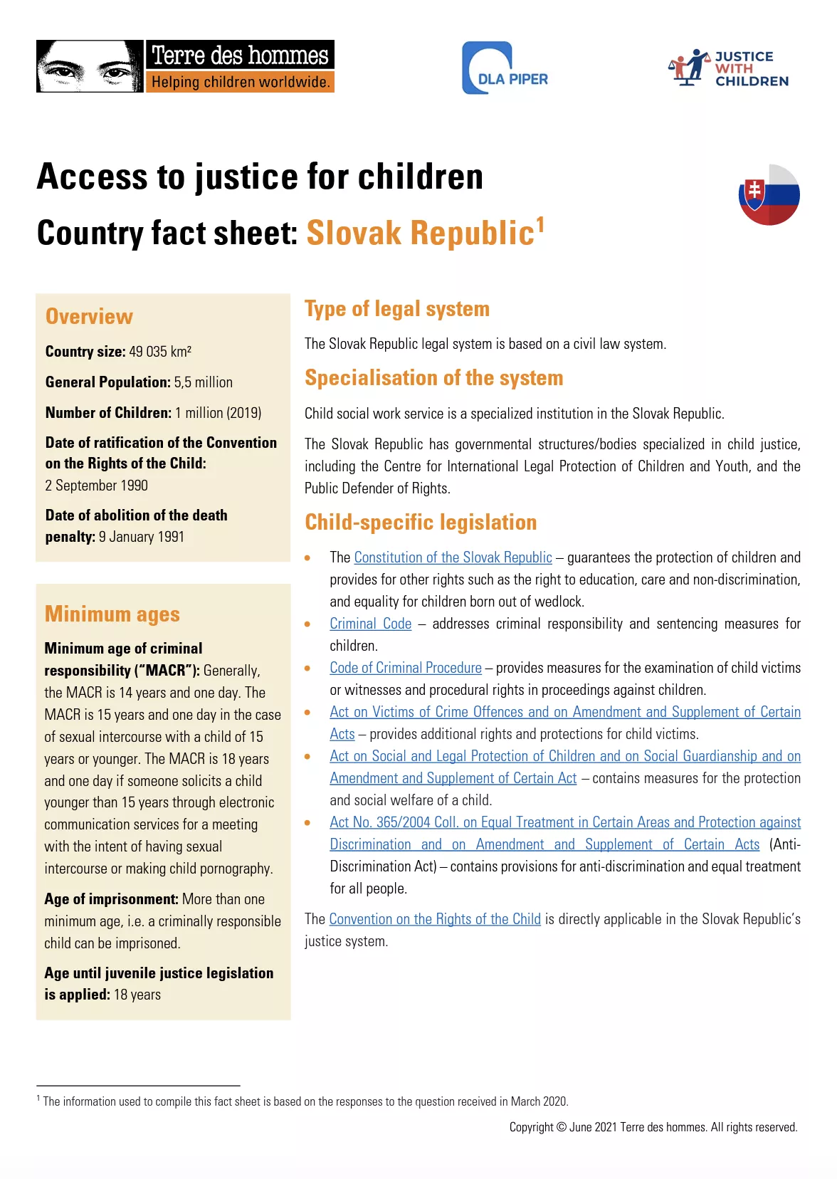 Access to Justice for Children Country Factsheet: Slovak Republic